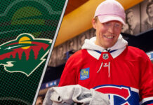 Patrik Laine in a Montreal Canadiens uniform looking excited.
