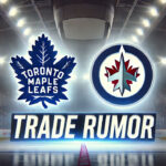 Robertson-Perfetti Trade Speculation Heats Up Toronto Maple Leafs and Winnipeg Jets logos with the words NHL trade rumors below the logos