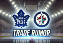 Toronto Maple Leafs and Winnipeg Jets logos with the words NHL trade rumors below the logos