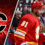 Nazem Kadri in a Calgary Flames jersey celebrating a goal
