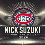 Nick Suzuki: Poised for a Point Explosion in the 2024-25 NHL Season Montreal Canadiens logo with the words Nick Suzuki point projections 2024-25
