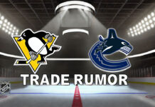 Vancouver Canucks and Pittsburgh Penguins logos side-by-side with the words NHL trade rumors below the logo