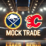 Kadri to Buffalo? Blockbuster Trade Could Shake Up the East Buffalo Sabres and Calgary Flames logo with the words mock trade below the logos.