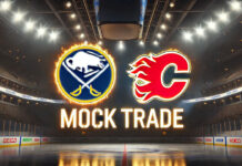 Buffalo Sabres and Calgary Flames logo with the words mock trade below the logos.