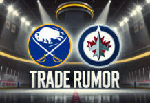 Buffalo Sabres and Winnipeg Jets logos with the words NHL trade rumors below the logos