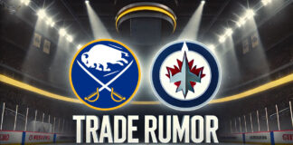 Buffalo Sabres and Winnipeg Jets logos with the words NHL trade rumors below the logos