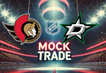 Ottawa Senators and Dallas Stars logo side-by-side with the words mock trade below the logos