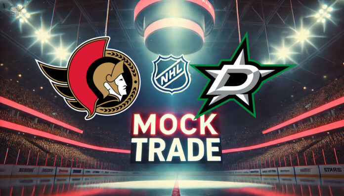 Ottawa Senators and Dallas Stars logo side-by-side with the words mock trade below the logos