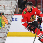 Chicago Blackhawks defenseman Seth Jones skating with the puck during an NHL game