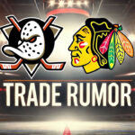 Chicago Blackhawks Eyeing Trevor Zegras to Center Second Line? Anaheim Ducks and Chicago Blackhawks logos side-by-side with the words NHL trade rumors below the logos