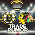 Boston Bruins and Chicago Blackhawks logos side-by-side with the words NHL trade rumors below the logos