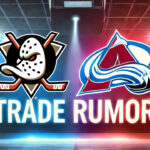 Could John Gibson Be the Answer to Colorado’s Goaltending Woes? Anaheim Ducks and Colorado Avalanche logos side-by-side with the words NHL trade rumors below the logos