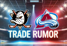 Anaheim Ducks and Colorado Avalanche logos side-by-side with the words NHL trade rumors below the logos