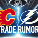 Andrei Kuzmenko to Tampa Bay? Analyzing the Mock Trade Calgary Flames and Tampa Bay Lightning logos side-by-side. With the words NHL trade rumors below the logos.