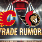 Calgary Flames Hunting for Middle-Six Center: Shane Pinto Trade Target? Calgary Flames and Ottawa Senators logo with Shane Pinto and MacKenzie Weegar discussed in the NHL trade rumor