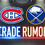 Tage Thompson Trade Rumors: Could He Be Montreal-Bound? Montreal Canadiens and Buffalo Sabres logo side-by-side with the words NHL trade rumors below the logos