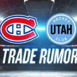 NHL Rumors: Montreal Canadiens Eye Lawson Crouse in Potential Trade with Utah Hockey Club Montreal Canadiens and Utah Hockey club logos with the words NHL trade rumors below the logos