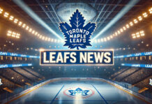 Toronto Maple Leafs logo with a red line crossed through it symbolizing their cap constraints