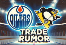 Edmonton Oilers and Pittsburgh Penguins logos with the words NHL trade rumors below the logo