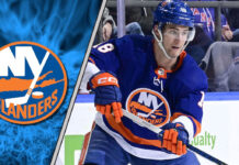 Pierre Engvall in an Islanders jersey