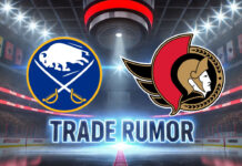 Buffalo Sabres and Ottawa Senators logos side-by-side with the words NHL trade rumors below the logo
