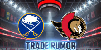Buffalo Sabres and Ottawa Senators logos side-by-side with the words NHL trade rumors below the logo