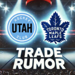 Utah Hockey Club and Toronto Maple Leafs logos side-by-side with the words NHL trade rumors below the logos
