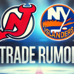 New Jersey Devils and New York Islanders logos with the words NHL trade rumors below the logos involving Kyle Palmieri