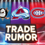 Anaheim Ducks, Colorado Avalanche, Montrea lCanadiens logos side-by-side with the words NHL trade rumors below the logos.