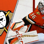 Anaheim Ducks goaltender John Gibson in action during an NHL game