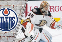 John Gibson in net. He is currently linked to the Edmonton Oilers in the latest NHL trade rumors.