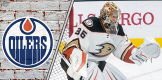 John Gibson in net. He is currently linked to the Edmonton Oilers in the latest NHL trade rumors.