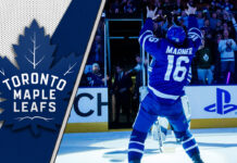 Mitch Marner celebrates a goal for the Toronto Maple Leafs