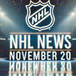 NHL News November 20, 2024: Key Highlights and Updates Image showcasing NHL News November 20, featuring the NHL logo prominently displayed alongside dynamic hockey action, symbolizing the excitement and highlights of recent games.