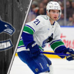 Nils Hoglander skating with the puck during a Vancouver Canucks game