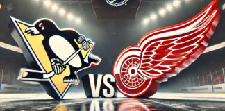 Detroit Red Wings logo vs. Pittsburgh Penguins logo