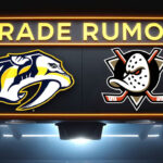 Nashville Predators Eyeing Second-Line Center: Zegras a Target? | NHL Trade Rumors Nashville Predators, Anaheim Ducks logos with the words NHL trade rumors above the logos
