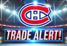 Montreal Canadiens logo with the words trade alert below the logo