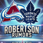 Colorado Avalanche Rumors: Avs Linked to Toronto Maple Leafs Nick Robertson Colorado Avalanche and Toronto Maple Leafs logos side-by-side with the words Nick Robertson rumors below the logos