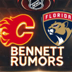 Calgary Flames Rumors: Could Sam Bennett Return to Calgary? Calgary Flames and and Florida Panthers logos side-by-side with the words Bennett rumors below the logos