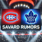 Montreal Canadiens and Toronto Maple Leafs logos side-by-side with the words Savard rumors below the logos