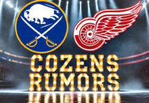 Buffalo Sabres and Detroit Red Wings logos with the words Cozens Rumors below the logos