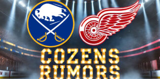 Buffalo Sabres and Detroit Red Wings logos with the words Cozens Rumors below the logos