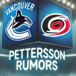 Vancouver Canucks and Carolina Hurricanes logo side-by-side with the words Pettersson rumors below the logos