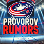 Ivan Provorov Trade Rumors: Will He Stay in Columbus? Columbus Blue Jackets logo with the words Provorov rumors below the logo
