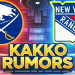 Buffalo Sabres and New York Rangers logos side-by-side with the words Kakko Rumors below the logos