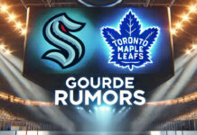 Seattle Kraken and Toronto Maple Leafs logos with the words Gourde Rumors below the logos