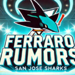 NHL Trade Rumors: Mario Ferraro Drawing Interest from Playoff Contenders San Jose Sharks logo with the words Ferraro rumors below the logo