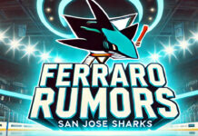 San Jose Sharks logo with the words Ferraro rumors below the logo