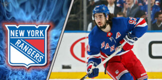 Mika Zibanejad in New York Rangers jersey. Will the NY Rangers trade him?